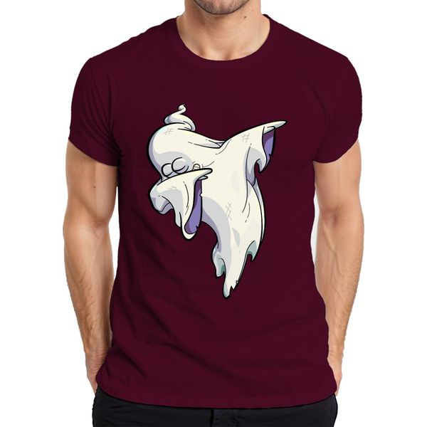 Maglietta Da Uomo Halloween Ghost Dab Cartoon Ghost Haunted House Spooky Dabbing, Borgogna, S-image
