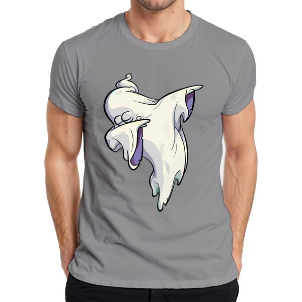 Maglietta Da Uomo Halloween Ghost Dab Cartoon Ghost Haunted House Spooky Dabbing, Grigio, S-image