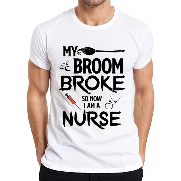 Maglietta Da Uomo "My Broom Broke Halloween Nurse Gift Funny Witch"", Bianca, 3XL"-image