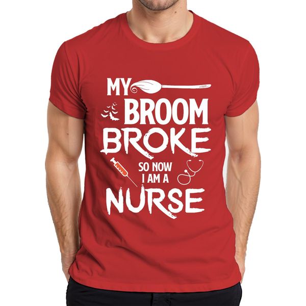 Maglietta Da Uomo "My Broom Broke Halloween Nurse Gift Funny Witch"", Rosso, S"-image
