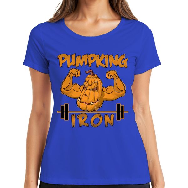 Maglietta Da Donna Pumpking Iron Halloween Pumpkin Fitness Weightlifting Gift, Blu, Xxl-image