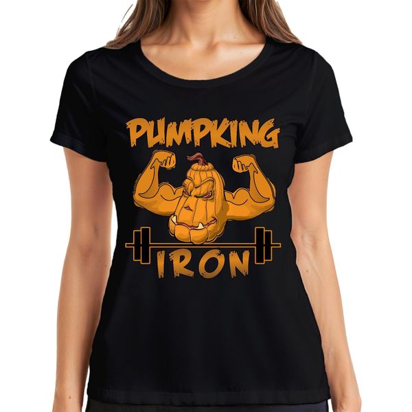Maglietta Da Donna Pumpking Iron Halloween Pumpkin Fitness Weightlifting Gift, Nero, Xxl-image