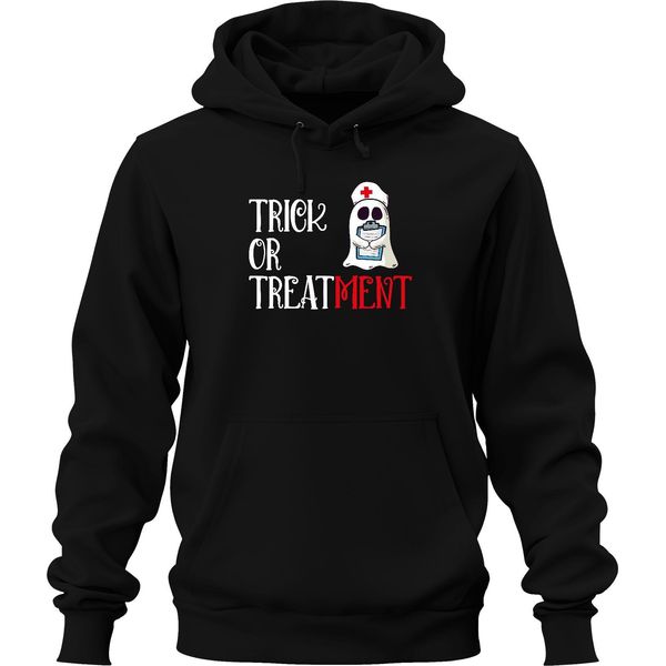 Infermiera Halloween Trick Or Treatment Regalo Infermieristico Felpa Con Cappuccio Unisex, Nero, L-image