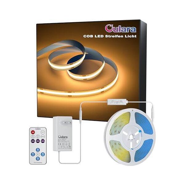 Oulara Cob Striscia Led Bianco Caldo 2700 K, 6 M Dimmerabile 24 V Set Di Luci Flessibili Alimentazione Con Telecomando Rf, Cri 90+ Striscia Led Luminosa A Subunità-image