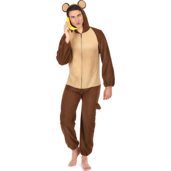 Tuta Scimmia Costume Uomo Giungla Marrone-Beige - Taglia Unica-image