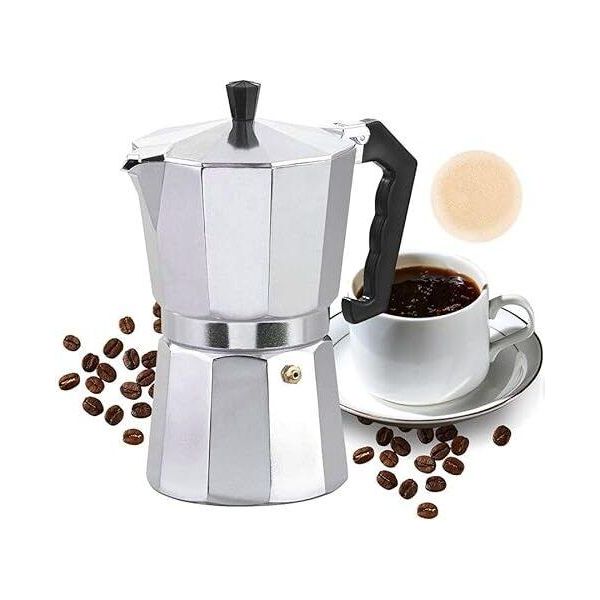Caffettiera Espresso, Maker Camping, Caffè Italiano Moka Espresso, Macchina Moka, Cuori In Ceramica A Gas, Alluminio, Argento, Carta Filtro (100 M)-image