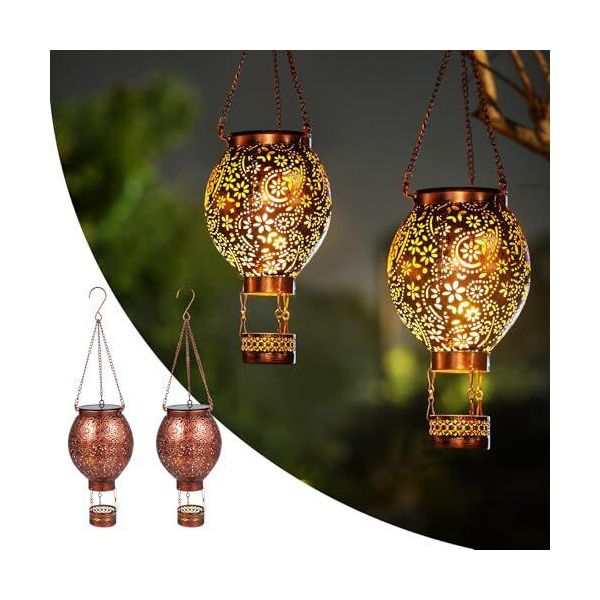 Uso Della Lanterna Solare Da Esterno, Impermeabile IP65, Lanterne Led Da Esterno, Confezione Da 2, In Metallo, Luce Orientale Da Giardino, Appesa A Balcone, Patio, Giardino-image