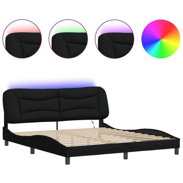 Vidaxl Struttura Letto Con Led Senza Materasso "Hvar"" Nero 180X200 Cm Tessuto"-image