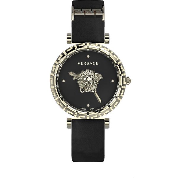 Versace VEDV00919 Palazzo Empire Greca Diamond Orologio Da Donna In Pelle Nera Oro Nuovo-image