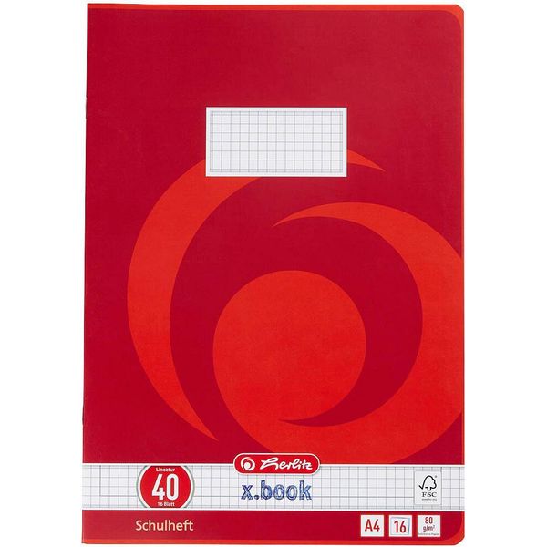 Herlitz 3324001 Schulheft X.Book Lineatur 40 Kariert Din A4 Rand Rundum 16 Blatt-image