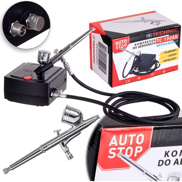 Mini Compressore Silenzioso Per Aerografo Con Atomizzatore E START-STOP Technic TC-100AK-image