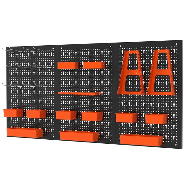 Parete Attrezzi Costway 120X60X2Cm, Parete Forata Per Officina Con 9 Contenitori, Portautensili, Ganci E Accessori, Metallo, Arancione-image