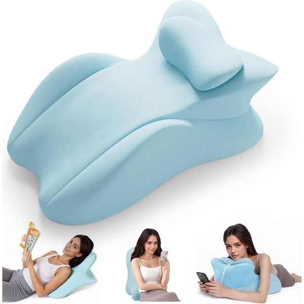 Cuscino Da Lettura Multifunzionale Per Letto E Divano, Cuscino Ergonomico In Memory Foam Per Schiena Collo Gambe, Cuscino Per Gambe Con Rivestimento Lavabile Per Sedersi, Dormire, Leggere, Blu-image