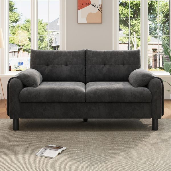 Divano Merax A 2 Posti, Divano, Divano Imbottito Con Cuscini, Tasche Laterali, Divano Lounge A Poltrona Per Soggiorno, Camera Da Letto, Piccolo Appartamento, Ciniglia, Grigio-image
