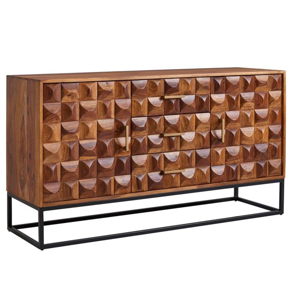 Kadima Design Sheesham Holz Sideboard, 145X81X45 Cm, Industrial Design, Metallgestell-image
