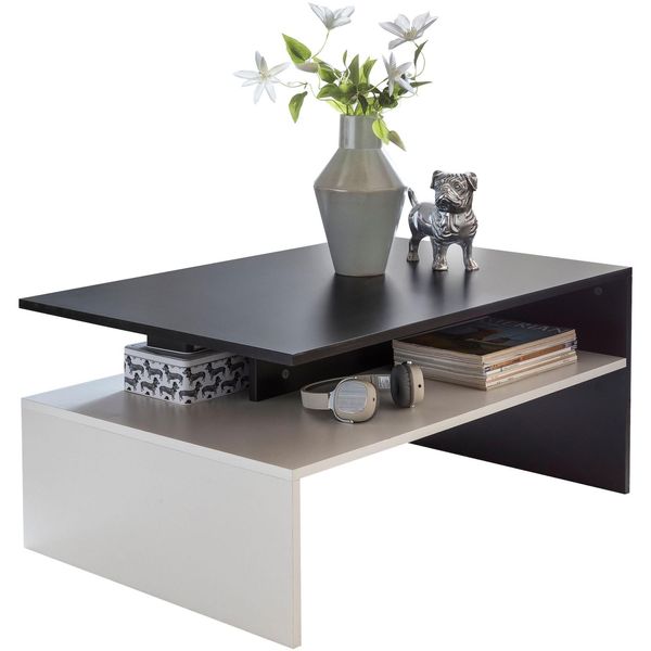 Kadima Design Moderner Zweifarbiger Couchtisch In Schwarz Und Weiß, 90X60 Cm, Melaminharzbeschichtung-image