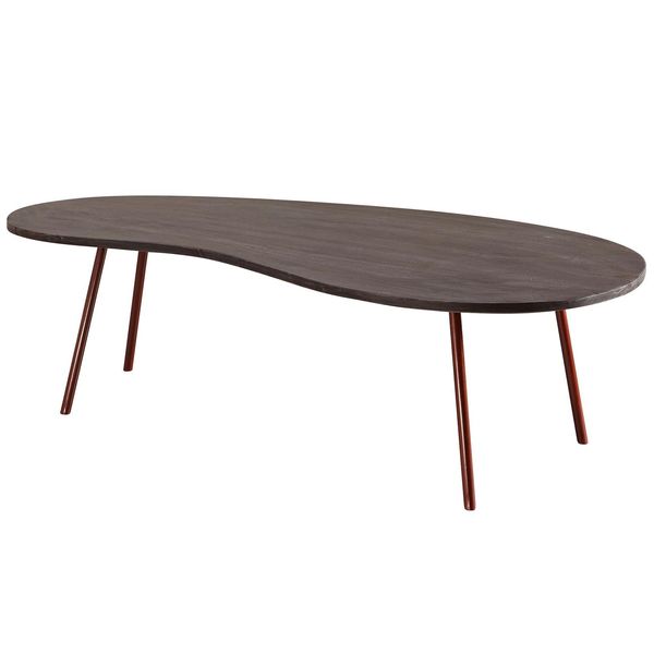 Kadima Design Retro-Couchtisch Calabria: Massivholz, Metallbeine, Pflegeleichte Tischplatte, Nierenform-image