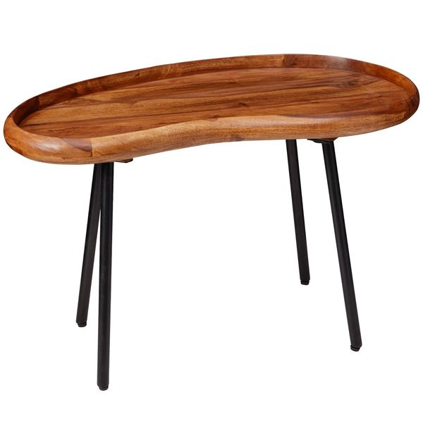 Kadima Design Retro Couchtisch Umbrien: Massivholz Und Metallbeine, Nierenform, Sheesham-Holz, Handgefertigt-image