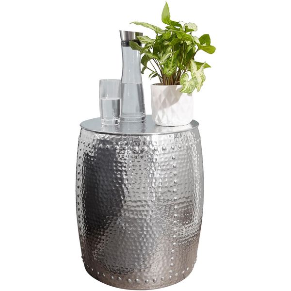 Kadima Design Beistelltisch Enns: Orientalisch, Hammerschlagstruktur, Aluminium, 38,5 Cm Durchmesser-image