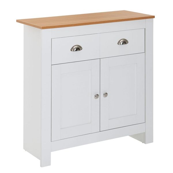 Kadima Design Modernes Sideboard Mit 2 Schubladen, Eiche Und Weiß, Melaminharzbeschichtung-image