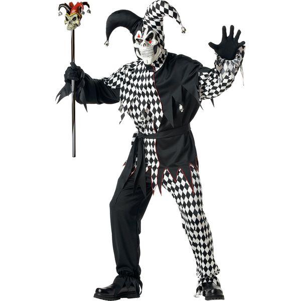 Costume Da Giullare Malvagio Nero/Bianco, Taglia:Xl-image