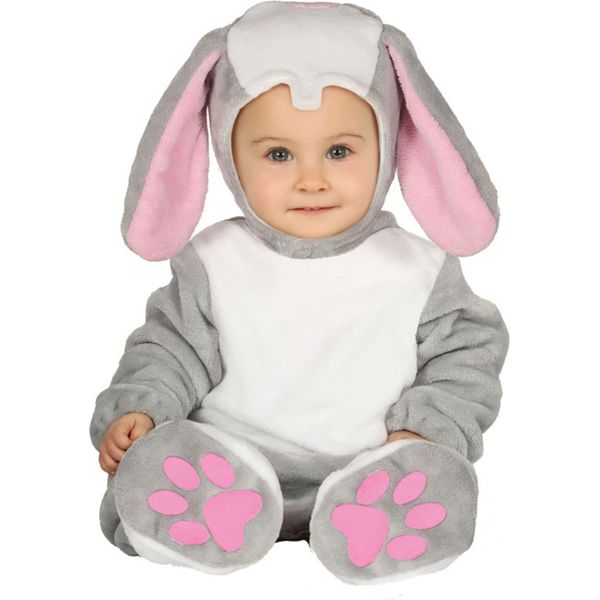 Animale Divertente Coniglietto Tuta Per Carnevale Con Cappuccio E Zampe Tuta Con Orecchie Lunghe Carino Animale Tuta Per Bambini Con Aspetto Soffice, Taglia: 86/92 Colore: Grigio-image