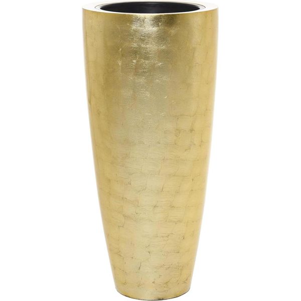 Vivanno Vaso Da Fiori In Fibra Di Vetro City Rotondo, Effetto Foglia D'oro Lucido - 47X100 Cm-image