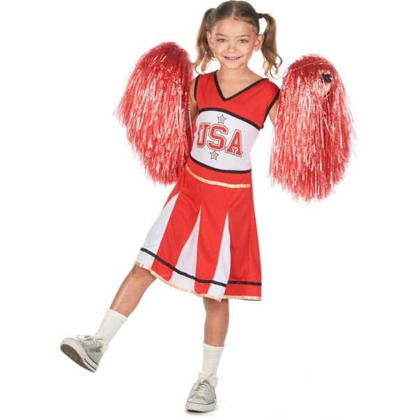 Costume Da Cheerleader Usa Per Bambina Rosso-Bianco-Nero - 110/116 (5-6 Anni)-image
