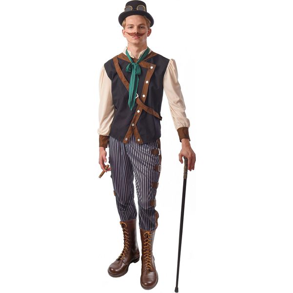 Costume Da Dandy Steampunk Per Uomo In Maschera Blu-Bianco-Marrone - S-image