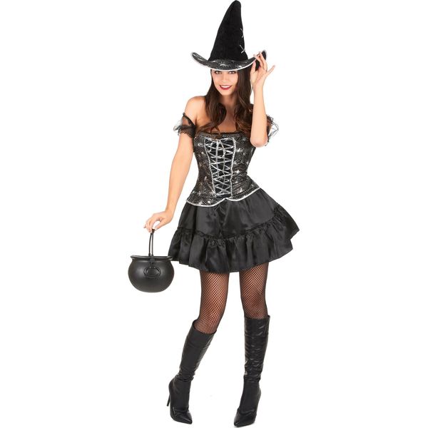 Costume Da Strega Sexy Per Halloween Nero-Argento - S-image