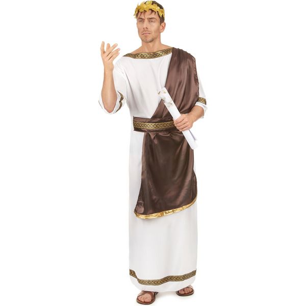Costume Da Imperatore Romano Antico Da Uomo Bianco-Marrone-Oro - L-image