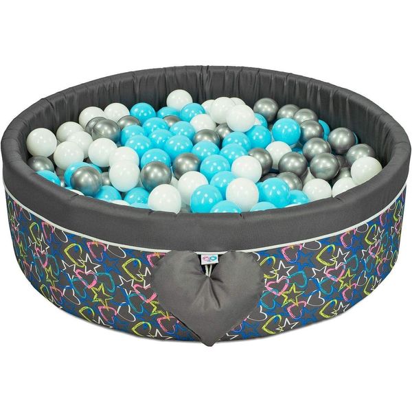 Piscina Di Palline Con Palline | Piscina Di Palline Per Bambini 98X30Cm | Colore: Nero Con Motivo Colorato | 300 Pezzi ∅ 7Cm Palline Blu Per Piscina Di Palline-image