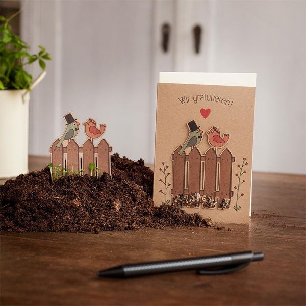 Die StadtgäRtner - Biglietto Di Nozze Con Tappo Di Semi I Bellissimo Biglietto Di Nozze Con Motivo Di Uccelli I La Carta Dei Semi Contiene Semi Di Fiori Selvatici Di Alta Qualità I Biglietto Con Busta I 10,5 X 14,8 Cm (Din A6)-image
