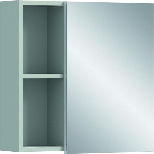 Mobiletto Con Specchio Copa Per Bagno, 1 Anta, 2 Vani, Grigio Chiaro, Specchio.-image
