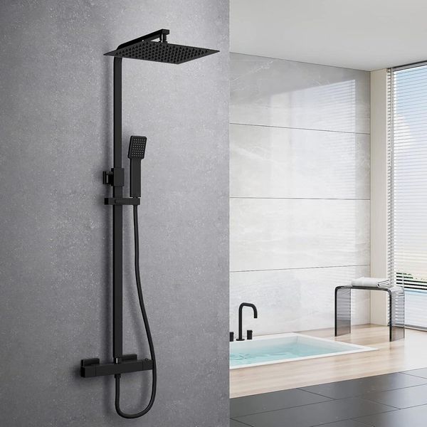 Sistema Doccia Con Doccia A Pioggia Termostatica Set Doccia, Colonna Doccia In Acciaio Inox 304 Con Soffione E Doccetta, Doccia A Pioggia Angolare 20X20Cm Regolabile In Altezza-image