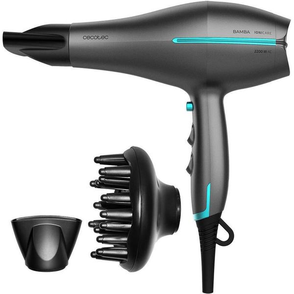 Asciugacapelli Bamba Ionicare 5300 Maxi Aura Black, 2200 W, Motore Ac, Funzione Aria Fredda, Cavo Da 1,8 M, Incluso Diffusore E Concentratore, Nero-image