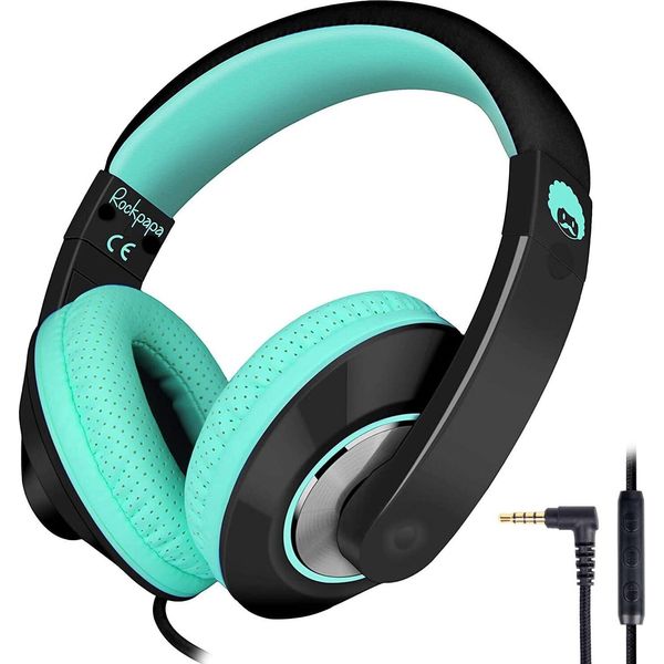 Cuffie Per Bambini Con Cavo, Regolabili, Controllo Del Volume, Jack Da 3,5 Mm, Microfono Hd, Cuffie Over-Ear Per Bambini Per Scuola/Viaggio/Pc, Nero Verde Acqua-image