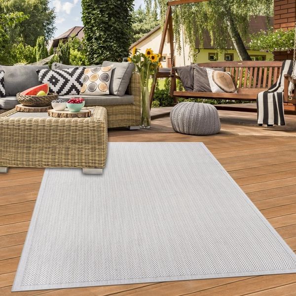 Tappeto Per Esterni Resistente Alle Intemperie E Di Facile Manutenzione In Grigio Crema Dimensioni - 160 X 230 Cm-image