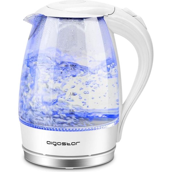 Bollitore In Vetro Da 1,7L Bianco Con Illuminazione A Led, Filtro Anticalcare, 2200W, Spegnimento Automatico, Protezione Anti-Secco, Elemento Riscaldante In Acciaio Inox, Base A 360°-image