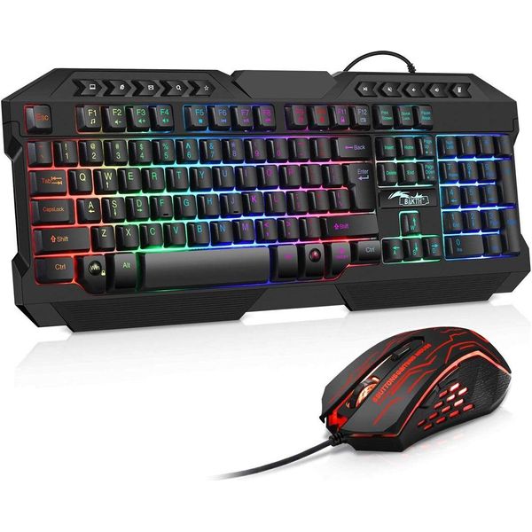 Set Mouse E Tastiera Da Gioco, Layout Qwertz De Retroilluminato A Led, Colori Arcobaleno Illuminati Tastiera E Mouse Usb Impermeabile Con 3600 Dp-image