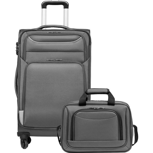 Trolley Con 4 Ruote, Valigia In Tessuto, Bagaglio A Mano, Chiusura Tsa, La Valigia Contiene 1 Borsa A Tracolla Grande (Set Valigia Media 2 Pezzi, Grigio)-image