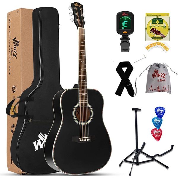 Chitarre Acustiche 4/4, Chitarre Per Principianti Da 41 Pollici Con Custodia, Accordatore, Tracolla, Plettri, Corde Extra E Supporto Per Chitarra-image