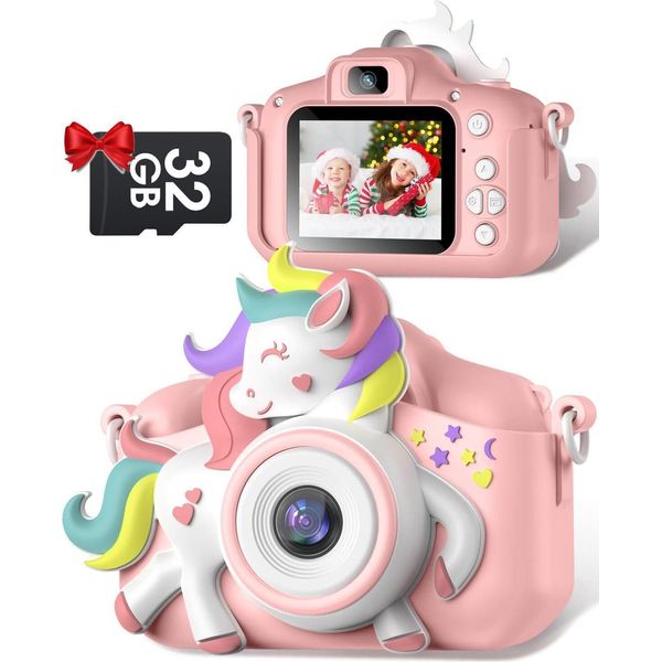 1080P 2.0 Pollici Schermo Fotocamera Bambini Con 32GB Scheda Selfie Fotocamera Digitale Bambini Fotocamera Bambini Per 3-12 Anni Ragazzi E Ragazze Natale-image