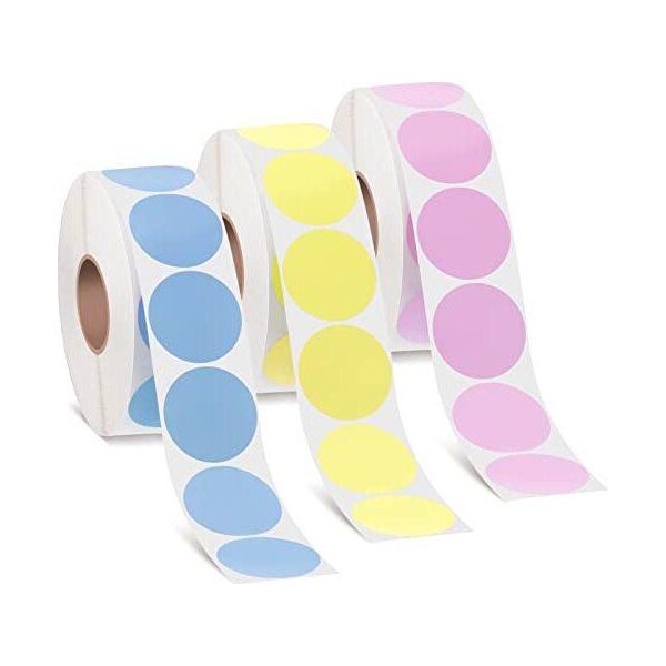 1500 Pezzi 3 Rotoli Di Adesivi Termici Rotondi, Stampanti Autoadesive Stampabili, Etichette Di Indirizzo Per Piccole Imprese, Cartelli Fai Da Te (Giallo, Rosa, Blu)-image