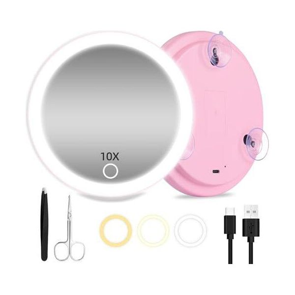 Specchio D'ingrandimento 10X, 15 Cm Di Ingrandimento Da Viaggio, Specchio Illuminato Ricaricabile, Portatile-image