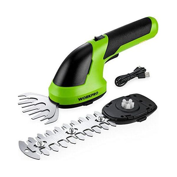 Workpro Batteria Per Cesoie Da Giardino 7,2 V Verde, Cesoie Per Erba Maneggevoli Con 2 Lame, 2.000 Mah E Cavo Di Tipo C, Cesoie Elettriche Per Arbusti, Tagliasiepi In 1,-image