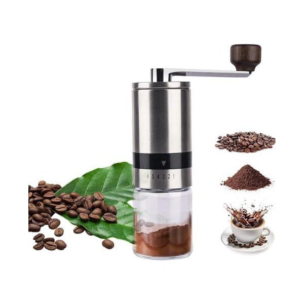 Macinacaffè Manuale In Acciaio Inox A Mano Con Bava In Ceramica 6 Impostazioni Regolabili Macinatura Di Chicchi, Cereali, Spezie E Noci-image