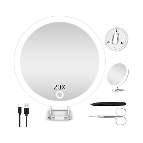 Jadazror Specchio Compatto A Led, Specchio Luminoso Con Ingrandimento 20X, Ingrandimento Da Viaggio 15 Cm, Regalo Portatile Illuminato Ricaricabile-image