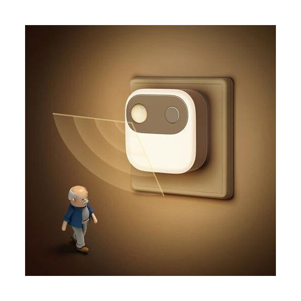 Jandcase Presa Di Luce Notturna Rilevatore Di Movimento 2 Pezzi Led Dimmerabile 0-100ML, 3000K Bianco Caldo, 3 Modalità (Auto/On/Off) Con Sensore Crepuscolare Adatto A-image