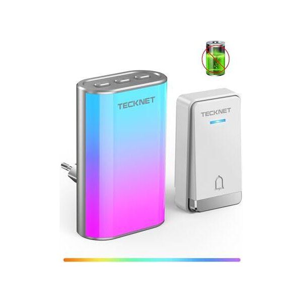 Campanello Senza Fili Tecknet, Campanello Luminoso Rgb, Senza Batterie, Campanello Da Esterno Kit Campanello 60 Melodie, IP65, 400 M-image